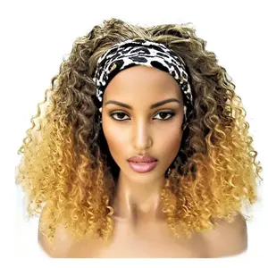 Leopard Print Headband Wig Synthetic Kinky Curly Ombre Blonde Wig for Black Women - Real Look Bandana Wig