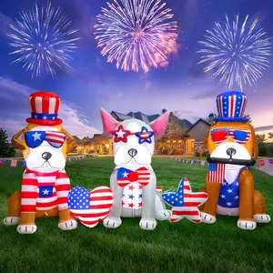 7FT 4th of July Inflatable 3 Dogs with USA Flag Print Heart & Star – LED Lighted Patriotic Blow Up Yard Decoration for Independence Day Outdoor Holiday Décor