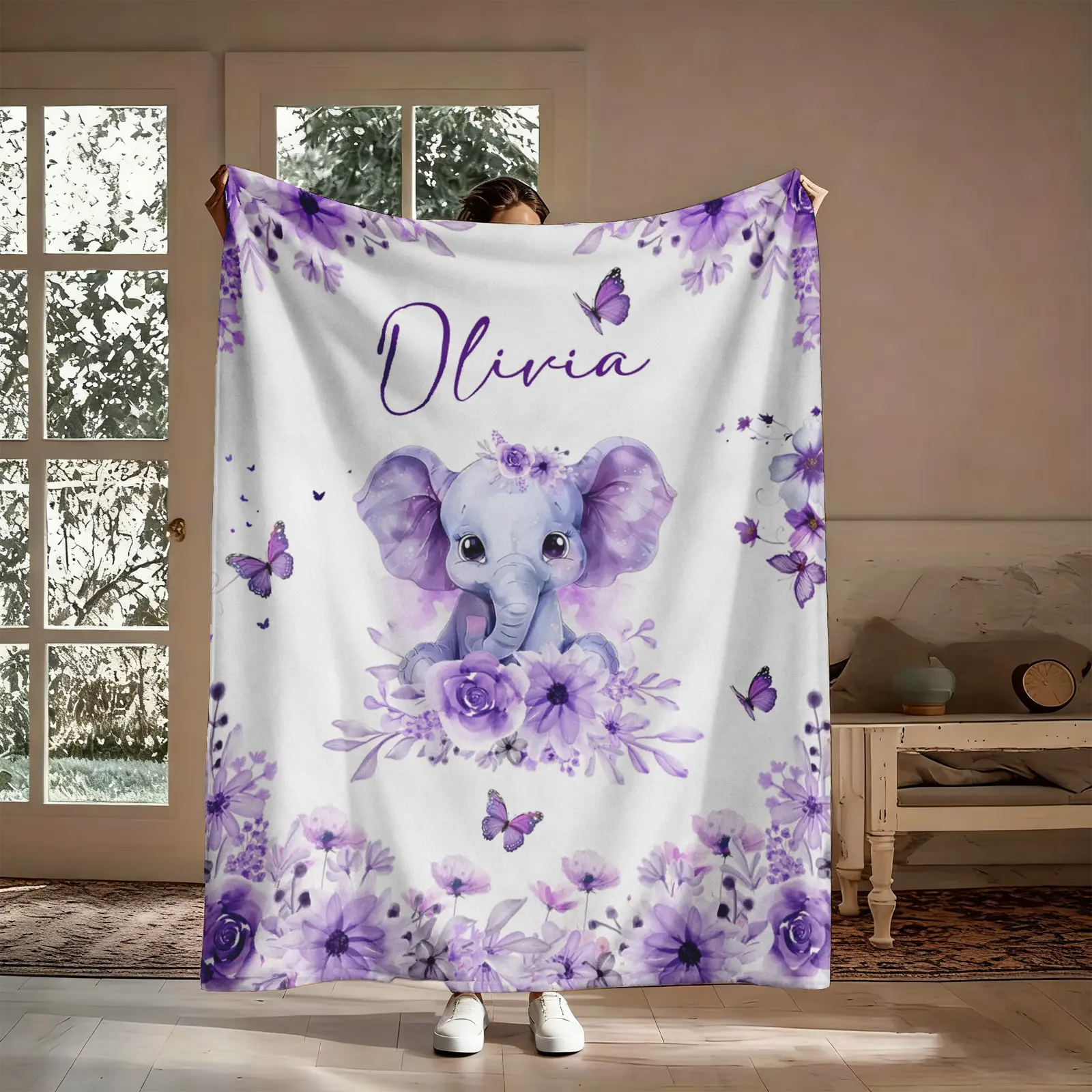 【Summer Sale Deals】Personalized Super Soft Flannel Fleece Blanket Throw - Decorative, Custom Name-Toddler Blanket, Soft Cozy Easter Christmas Birthday White Elephant Gift, Decorative Blanket