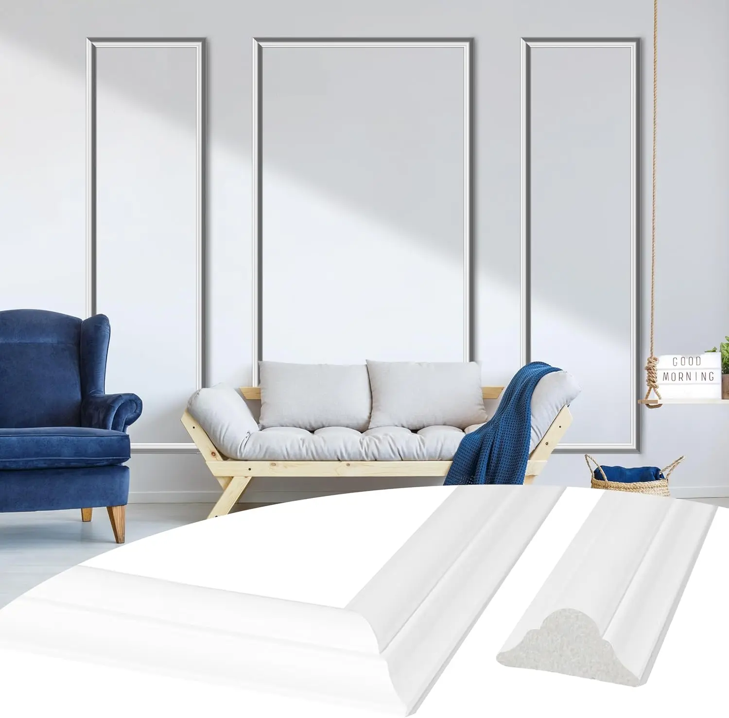 3 Frame Pre-Cut Wall Molding kit, Ready to Assemble Wainscoting Panels for Interior Wall Décor, Bedroom Living Room Office Accent Wall - Easy Installation with Glue (3) Elegant Polystyrene