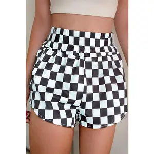Checkered Print High Waist Casual Shorts