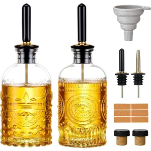 Olive Oil Dispenser Bottle for Kitchen with Metal Spout, Glass Oil Bottles 7OZ, Elegant Glass Cooking Dispenser for Kitchen Juice Mouthwash Honey Syrup Coffee Syrup-2pcs