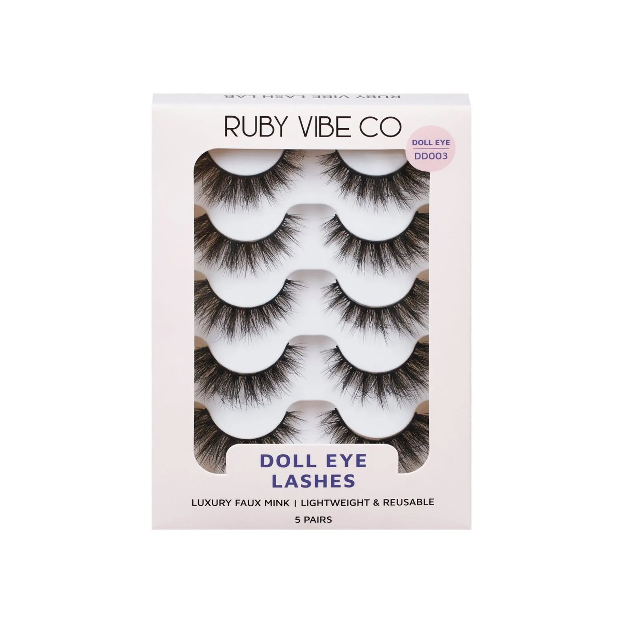 [RUBY VIBE CO] Dreamy Doll Eye DD003 Lashes - Bold Doll-Eye, Spiked Pattern, Feathered Volume, Lightweight & Reusable, 5 Pairs