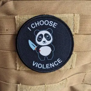 Cute panda I choose violence meme 3" circle removable morale patch with hook and loop backing