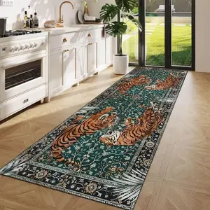 Vintage Tiger Runner Rug, Non-Slip Hallway Mat, Easy Clean, Suitable for Corridor, Living Room, Bedroom, Home Decor, Tiger Pattern Rug