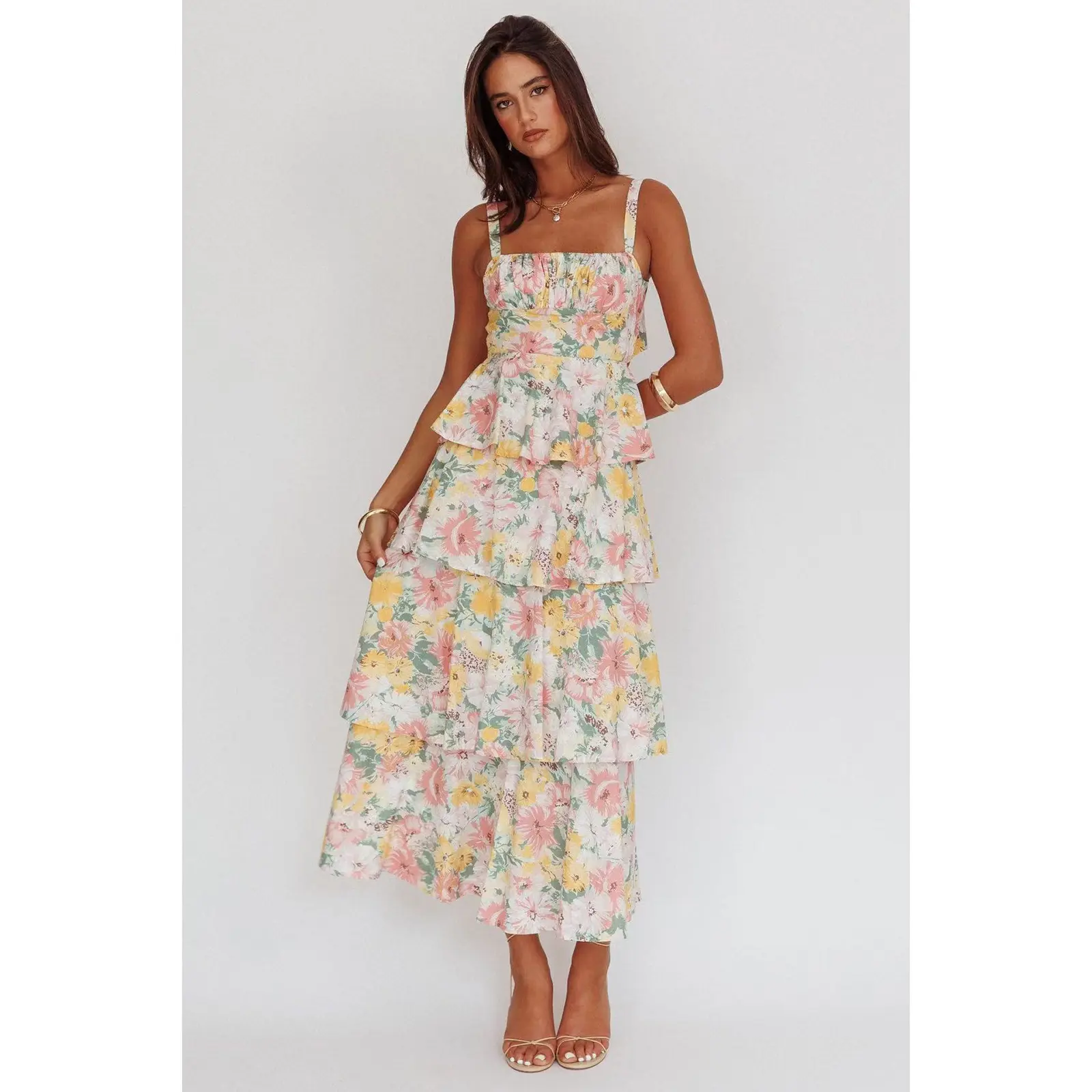 Tiered Ruffle Dress Women Casual Summer Spaghetti Strap Sleeveless Floral Layered Maxi Dress for Women Beach Sundress Outfits Clothes - TikTok Shop Tiered Ruffle Dress Women Casual Summer Spaghetti Strap Sleeveless Floral Layered Maxi Dress for Women Beach Sundress Outfits Clothes - TikTok Shop