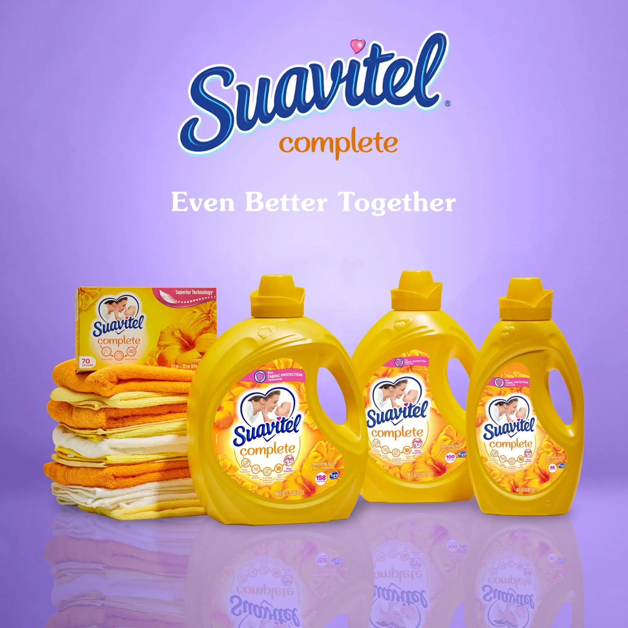 Suavitel Complete Liquid Fabric Softener and Conditioner, Morning Sun, 100 oz, 100 Small Loads