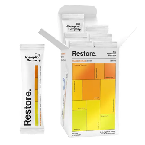 The Absorption Company Restore Zero Sugar Electrolyte Drink Mix Powder for Rehydration, Recovery, Energy, & Immune Support - Mango Lemonade Flavor