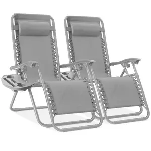 Best Choice Products Set of 2 Zero Gravity Lounge Chair Recliners for Patio, Pool w/ Cup Holder Tray