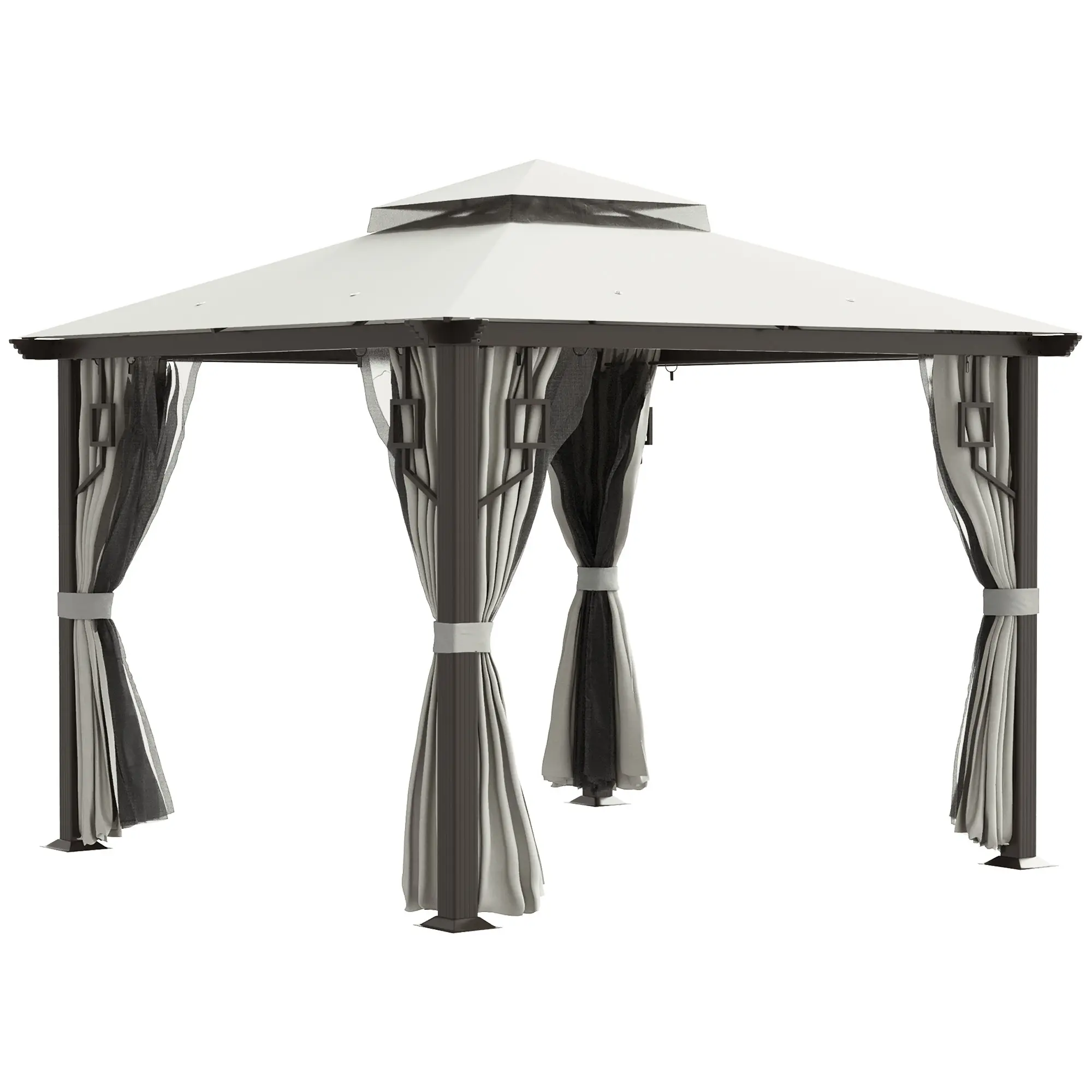 Outsunny 10' x 10' Patio Gazebo, Double Roof Outdoor Gazebo with Privacy Curtains, Mesh Netting, Aluminum Frame Outdoor Canopy Shelter, Cream White
