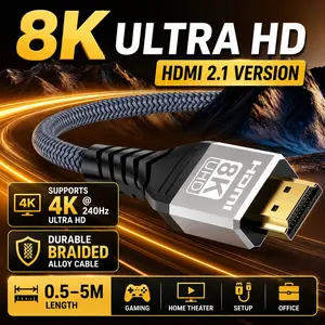 8K 10K 4K HDMI Cable 48Gbps 1.65/3.3/6.6/10/15ft, Ultra High Speed HDMI Cable Braided Cord-4K@120Hz 8K@60Hz, DTS:X, HDCP 2.2 & 2.3, HDR 10 Compatible with Roku TV/PS5/HDTV/Blu-ray
