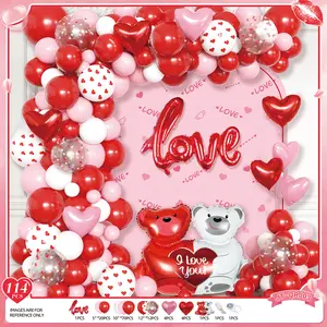 114-Piece Balloon Decor Kit – Proposal/Party Backdrop Supplies (Love Balloons, Teddy Bear), Easy-Setup Romantic Decor