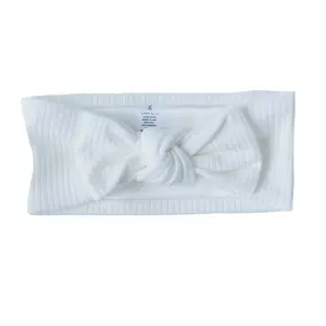 Satin Lined Ribbed Bow Headband-Snow