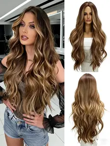 30 Inch Long Wavy Synthetic Wig for Women, Heat Resistant Coily Hair with Bangs, Perfect for Daily Wear and Parties