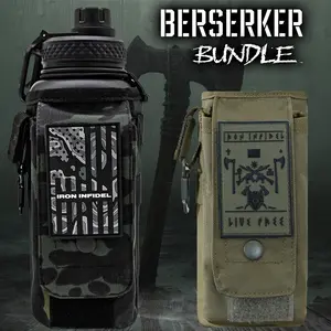 32oz Battle Bottle Bundles - Tactical Water Bottle Bundled with Two Carry Sleeves. For use Outdoors, at Gym, Range, Work, and for Everyday Hydration.