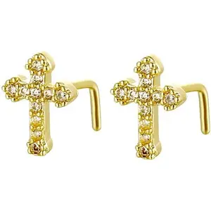 20G L-Shaped Cross Nose Rings for Women 316L Surgical Steel Cubic Zirconia Cross Nose Studs Hypoallergenic Nostril Nose Piercing Jewelry