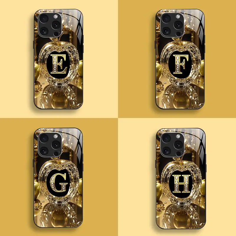 Suitable for [iPhone 16 Pro Max] New high-end letter glass mobile phone case New business simple metal paint electroplated glass mobile phone case Affordable price Anti-drop and anti-fingerprint 995