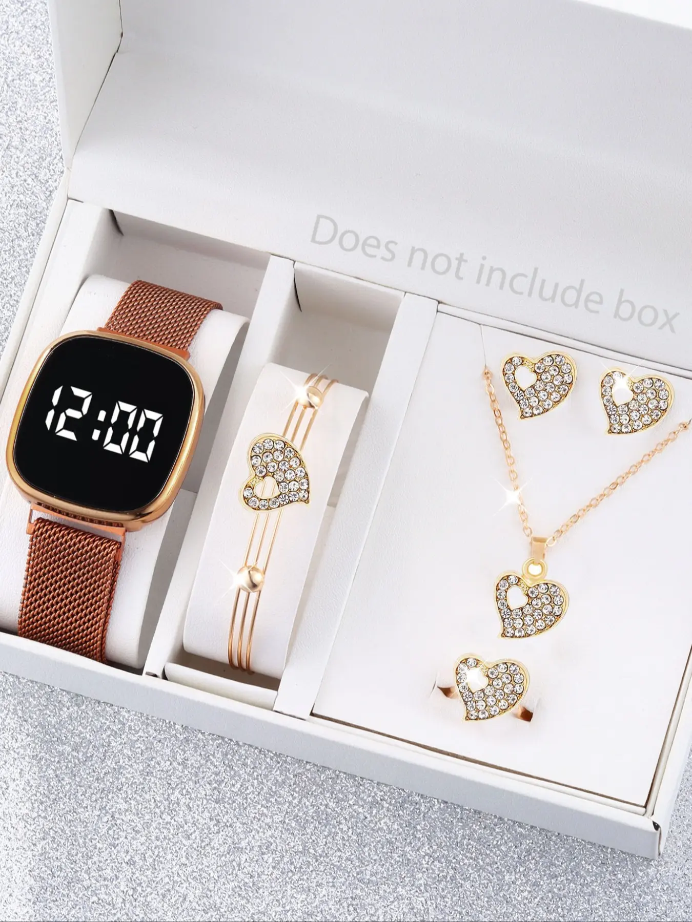 6pcs Rose Gold LED Display Analog Digital Watch Set, Magnetic Buckle, Casual Style, Perfect Gift for Kids & Couples, Cute Fashion Watch