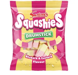 Squashies Drumstick - Rhubarb and Custard Flavor Candies - 120g Each