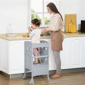 Kids wooden kitchen step stool Anti-skid pad prevents slipping and losing balance Foldable design Suitable for any room, including kitchen, study, bedroom, corridor, etc.