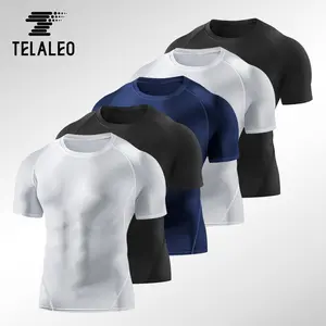 TELALEO 5 value pack Men’s Compression Shirts Short Sleeve Cool Dry Sports Athletic Workout Base Layer Undershirt T-Shirt Tops quick dry dealsforyoudays