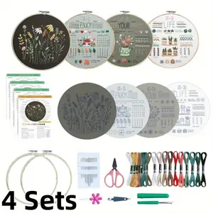 4PCS Funny Floral Embroidery Kit, Includes Hoop, Needle, Fabric, and Instructions, Adult Needlework Kit, DIY Craft Gift for Women