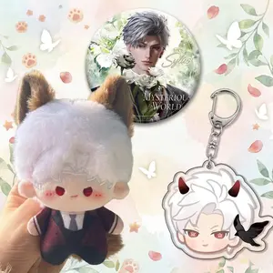 3pcs, Love and Deepspace Anime Plush Doll + Badge + Keychain, Collectible Stuffed Character Figure, Premium Soft Toy - Keychain Bag Car Charm, Desk Shelf Room Decor, Birthday Christmas Valentine Party Gift for Anime Fans Teens