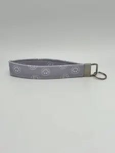 Purple Smiley Face Keychain Wristlet, Key Fob Lanyard, Retro Keychain, Y2K, Handmade