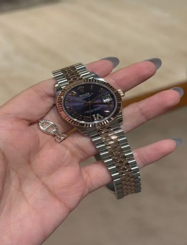 ‮ acilpeR1:1 xeloR  ‬Datejust 31mm Two‑Tone Rose Gold Jubilee Bracelet Purple Roman Dial Automatic Ladies Watch
