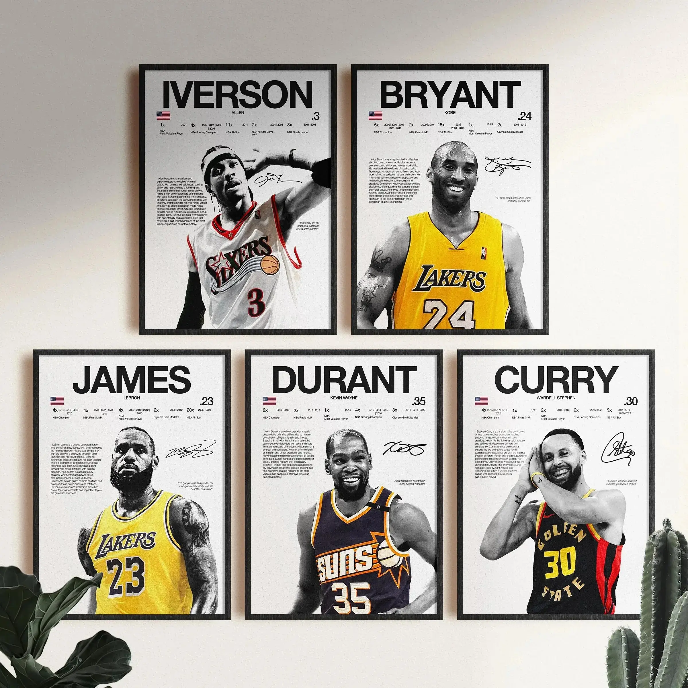 Collection Sport Basketball Player Iverson, Kobe, LeBron, KD, Curry Poster, Basketball Sports Wall Art Poster HD Print Unframed Aesthetic Room Home House Modern Wall Decor Trendy Gift.