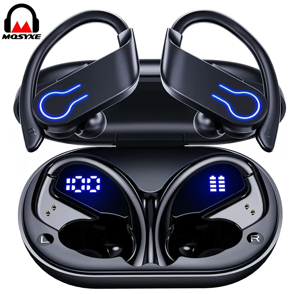 Wireless Earbuds Bluetooth 5.3 with 120H Long Battery Life and Dual LED Display Charging Case, Sport Ear Hook Headphones with 14.2mm HiFi Stereo Sound, Physical Button Control for Running and Gym Audio Workout