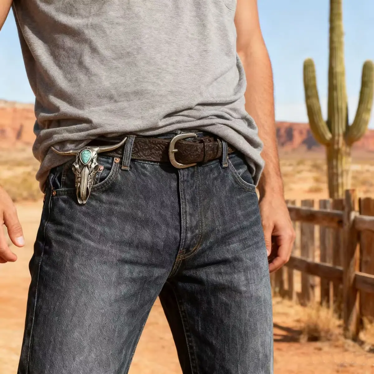 Unisex Western-Style Metal Belt Buckle with Detachable Horns Longhorn Bull Head Clasp, Turquoise-Accented Cowboy Sports & Outdoor Accessory, With Turquoise