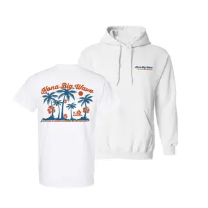 Kona Big Wave Surf Graphic T Shirt, Tropical Palm Tree Hawaii Logo Tee 2 Sides, Vintage Beach Island Style T Shirt, Soft Cotton Blend Casual Streetwear, Beer Lover Gift for Men Women