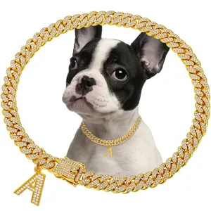 Dog Collar Diamond Chain, 12mm Wide Dog Necklace, Metal Cat Chain, Pet Crystal Necklace Jewelry Accessories for Small, Medium and Large Pets