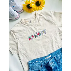 Bees and Berries Embroidered Shirt, Nature Tee, Embroidered T-Shirt, Graphic T- Shirt, Nature Gifts