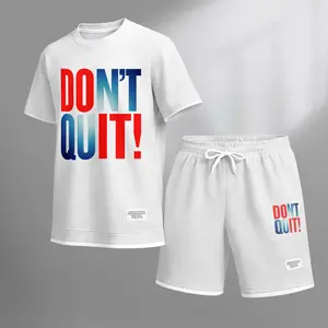 Men's Don't Quit Limit Print Drawstring Shorts Set For Spring/Summer. A Casual Summer Outfit, Including A Short-Sleeved Shirt And Shorts, Suitable For Everyday Wear And Sports. A Two-Piece Set For A Relaxed And Energetic Lifestyle.