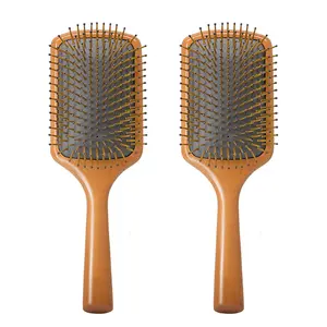 Air-Cushioned Wooden Hair Brush, Smooth and Soft for Scalp Massage, Compatible with Wet and Damp Hair, Curly and Straight Hair. Prevents Hair Loss Tangling (2pcs) - Brown