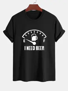 I Need Beer Fuel Gauge Graphic T-Shirt Funny Drinking Humor Tee Beer Lovers Party Shirt Sarcastic Graphic Top