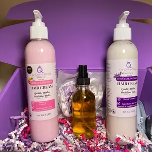 Cityqurls Moisture & Detangling Hair Bundle Chebe Hibiscus Cream 8.5oz Rosemary Lavender Cream 8.5oz Ayurvedic Hair Oil 2oz for Natural Hair Care