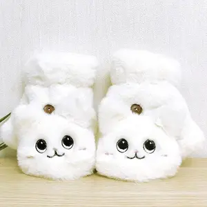 Winter Cute Rabbit Fur Knit Mittens Plush fingerless Gloves Flip Half Finger Driving Glove Soft Warm Thick Gloves for Women Girl