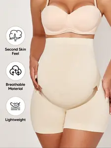 Maternity Seamless Support Shorts, High Waisted Belly Band Shaper, Pregnancy Shapewear, Soft & Breathable Underwear, Pregnancy & Postpartum, Nude Color