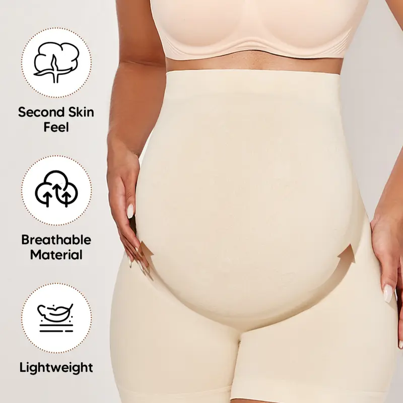 Maternity Seamless Support Shorts, Solid Color High-Waisted Shapewear, Soft and Breathable Underwear for Pregnancy and Postpartum