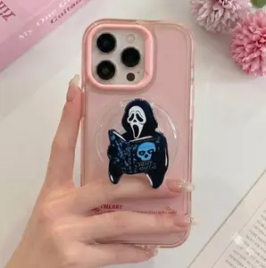 Cute Spooky Mask Reading Book Phone Grip | Horror Theme Aesthetic PopSocket | Halloween Gift MagSafe Phone Holder | Funny Goth Phone Stand