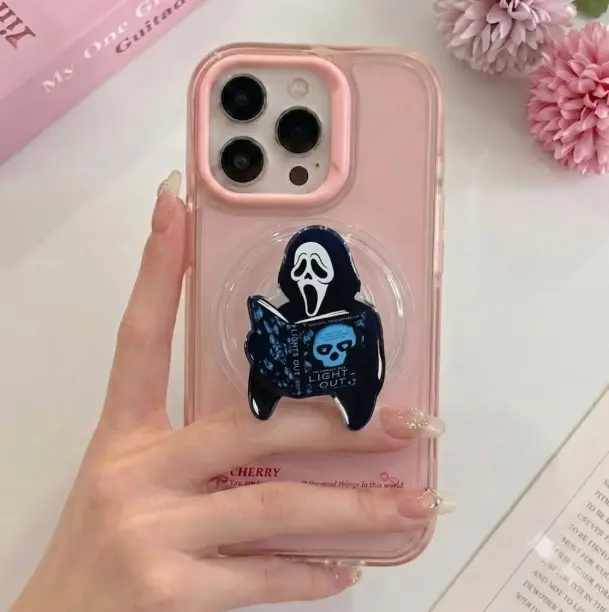 Cute Spooky Mask Reading Book Phone Grip | Horror Theme Aesthetic PopSocket | Halloween Gift MagSafe Phone Holder | Funny Goth Phone Stand