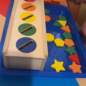 25 Counts Colorful Shape Blocks Set with 12 Educational Cards for Color Recognition, Early Learning Fine Motor Skills Toy, Logic Matching Game