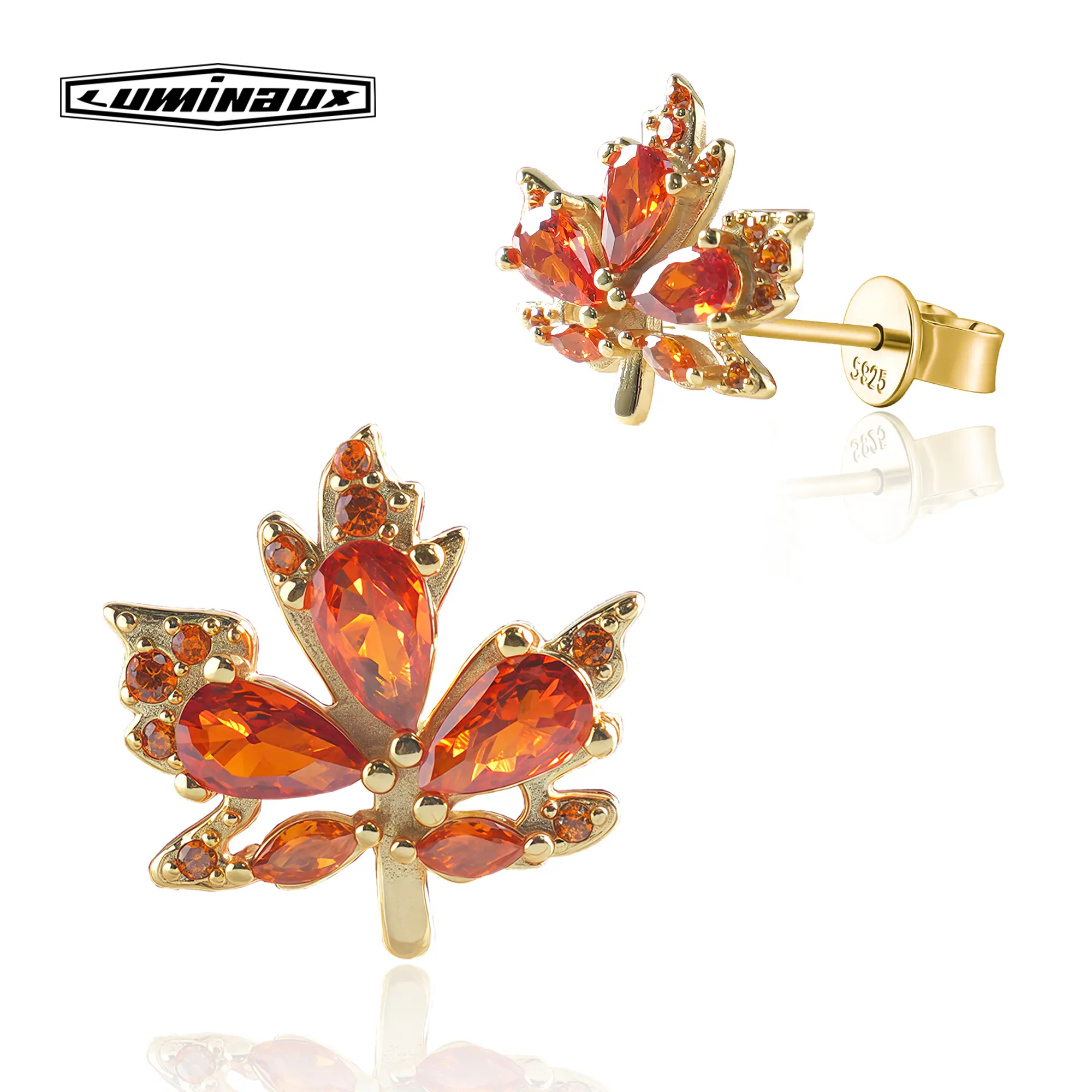 S925 Sterling Silver Maple Leaf Stud Earrings AAAAA+ Simulated Diamond A Pair Gift for Her Him Fashion Jewelry Perfect Birthday Anniversary Engagement Christmas Gift for Men Women