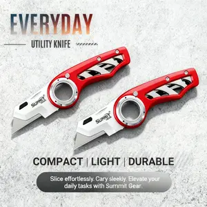 2 Pcs Folding Pocket Utility Knife Heavy Duty Compact Box Cutter Lightweight Aluminum Handle Pocket Belt Clip Men Everyday Carry Tool 3 Lock Positions Design Anti-Slip Finger Loop Grip navajas para hombres cool gadgets Hand Tools Home