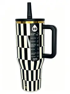 HydroJug 40oz Checkered Retro Stainless Steel Insulated Vacuum Flask - 24H Cold Retention, 12H Hot Retention, Leak-Proof Lid, Convenient Handle for Iced Coffee, Hot Tea (Kitchenware Drinkware)