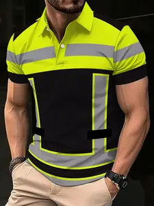 Men's Short Sleeve Polo Shirt, Casual 3D Print Golf Shirt, Striped Pattern, Sporty Style Outdoor, Summer Fitted Top, Breathable
