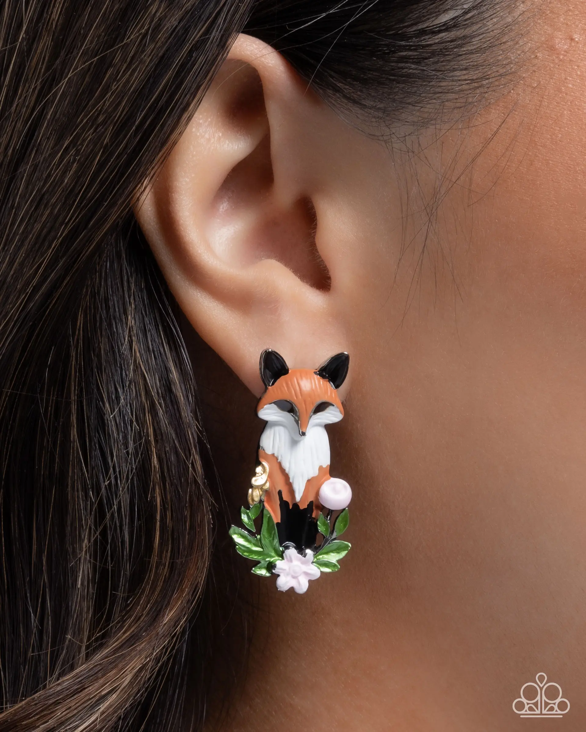 Fox Fanatic - Playful Orange Fox Earrings with Hand-Painted Accents & Vibrant Floral Blooms for Stylish Outfits